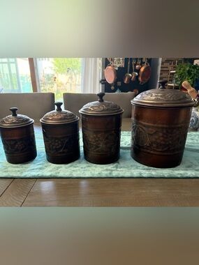 Antique-Style Embossed Copper Canister Set - 4 Piece